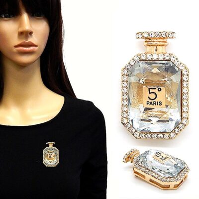 Bold Sparkling Crystal Number 5 Paris Perfume Brooch PIn