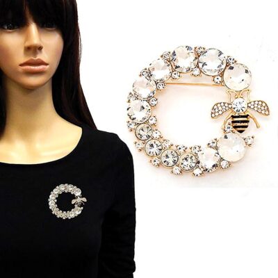 Bee Round Rhinestone Brooch Pin