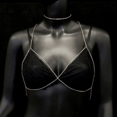 Thin Chain Bra Outline and Choker Set