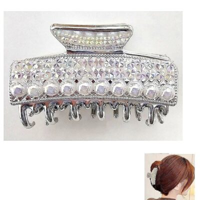 Rectangle Stone Pearls Deco Claw Clip