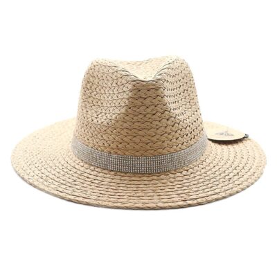 Ultra Light Rhinestone Braided Straw Fedora Hat