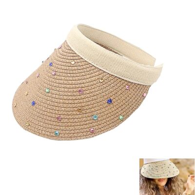 Ultra Light Rhinestone Braided Straw Sun Cap