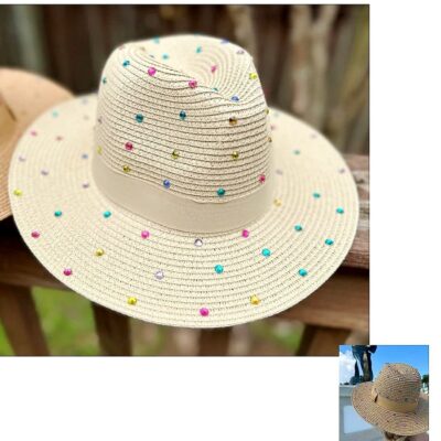 Ultra Light Rhinestone Braided Straw Fedora Hat