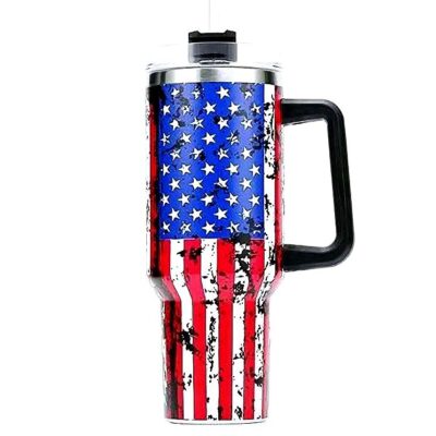 Flag Stainless Stell Insulated Tumbler Handle Straw
