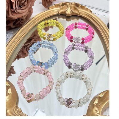 12pk Heart Streatch Beads Bracelet