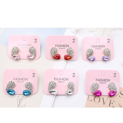 12pk Double Teardrop Dangle Rhinestone Earrings