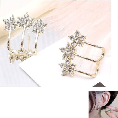 12pk Flower Rhinestone Ear Cuff Stud Earrings