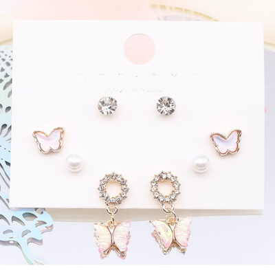 12pk Butterfly Pearl Stud Earrings Set