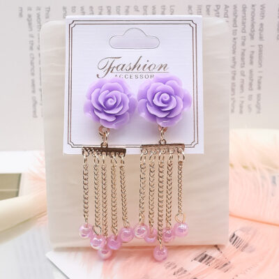 12pk Rose Stud Dangling Chain Earrings