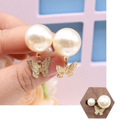 12pk Butterfly Dangle Pearls Stud Earrings