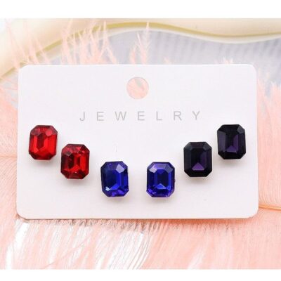 12pk Rectangle Rhinestone Stud Earrings Set