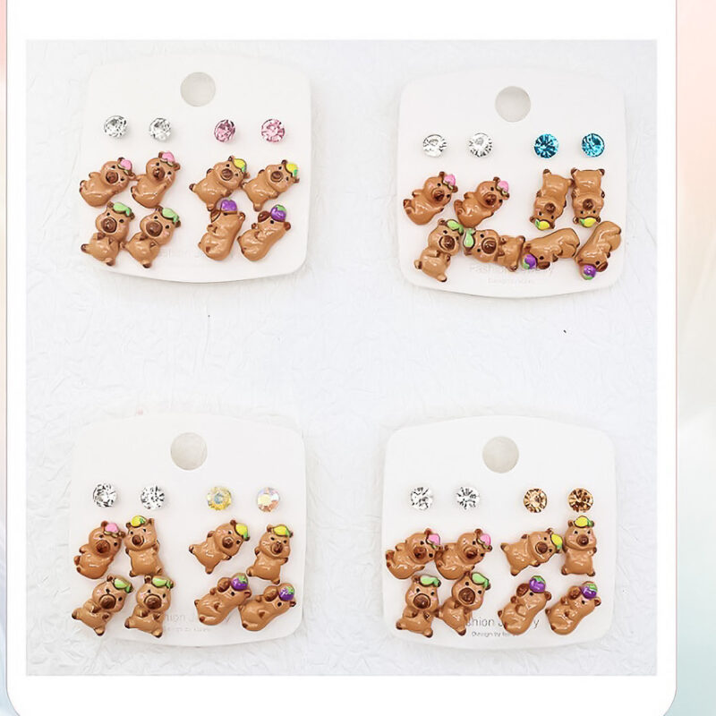 12pk capybara Character stud Earrings Set