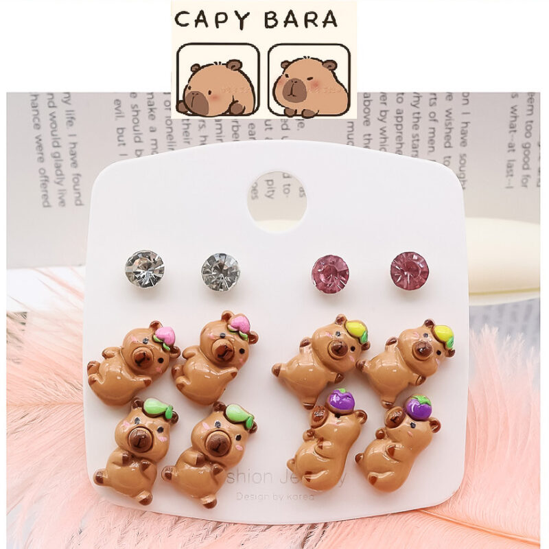 12pk capybara Character stud Earrings Set