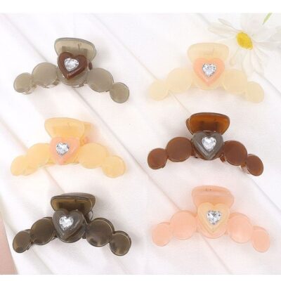 12pk Acrylic Heart Rhinestone Deco Hair Jaw Clip