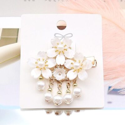 12pk Flowers Dangle Pearls Hair Barrette