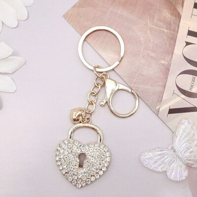 12pk Heart Rhinestone Dangle Key chain bag charm