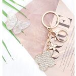 12pk Clover Rhinestone Dangle Key chain bag charm