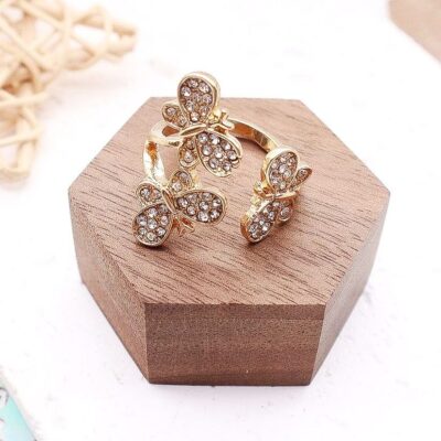 12pk Butterfly Rhinestone Rings Case Set