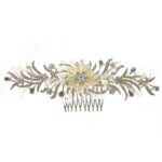 HF23-40610A-GDCL Crystal Handmade Rhinestone with Pearls Hair Ornament Comb – Gold-Clear