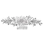 HF23-40610A-SVCL Crystal Handmade Rhinestone with Pearls Hair Ornament Comb – Silver-Clear