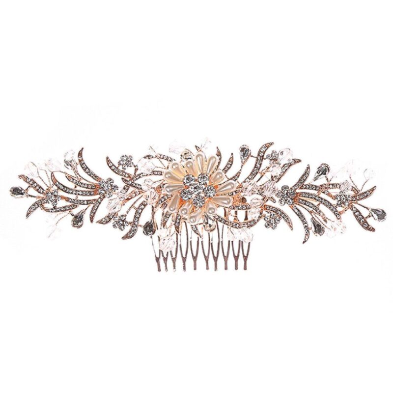 Crystal Handmade Rhinestone with Pearls Hair Ornament Comb