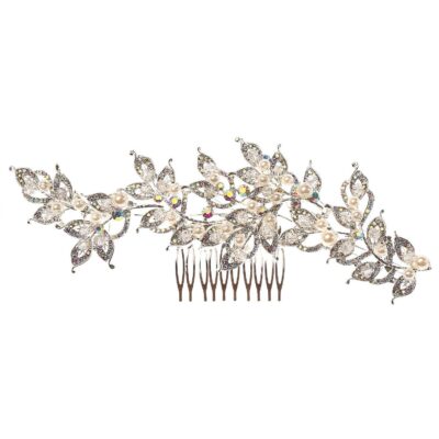 Crystal Faux Pearls Deco Leaf Hair Deco Comb