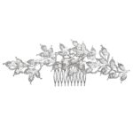 HF23-40818CLSV Crystal Faux Pearls Deco Leaf Hair Deco Comb – Silver-Clear