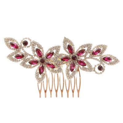 Twin Flower Dazzling Rhinestone Hair deco Comb