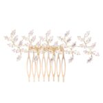 HF72-41335CZCLGD Modern Leaves CZ Cubic Hair deco Comb – Gold-Clear