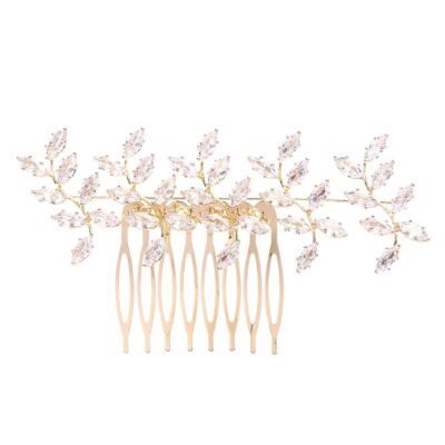 Modern Leaves CZ Cubic Hair deco Comb