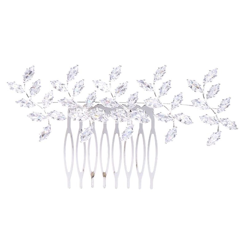 Modern Leaves CZ Cubic Hair deco Comb