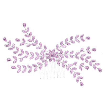 Brilliant Floral Leaves CZ Cubic Hair deco Comb