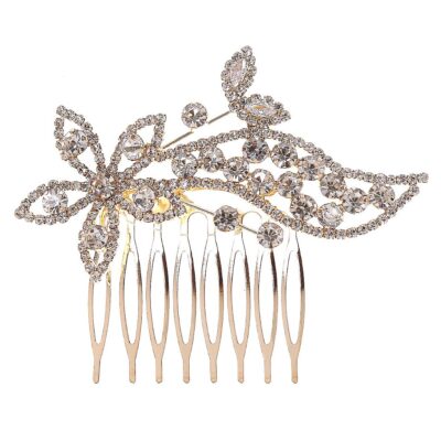 Flying Floral Leaves CZ Cubic Hair deco Comb