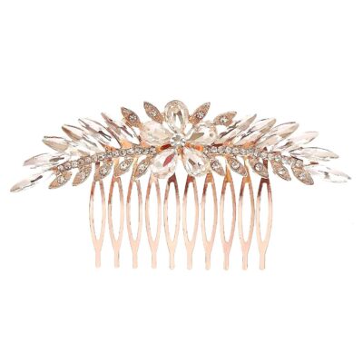Sharp Leaves Flower Rhinestone Hair deco Comb