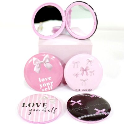 12pk Pink Ribbon Handheld Compact Mirror