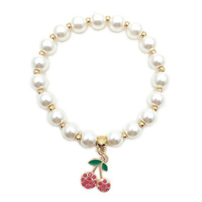 12pk Cherry Pendant Faux Pears Stretch Bracelet