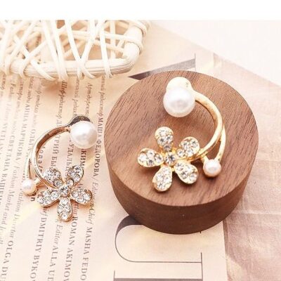 12pk Rhinestone Flower Pearl Huggy Earrings