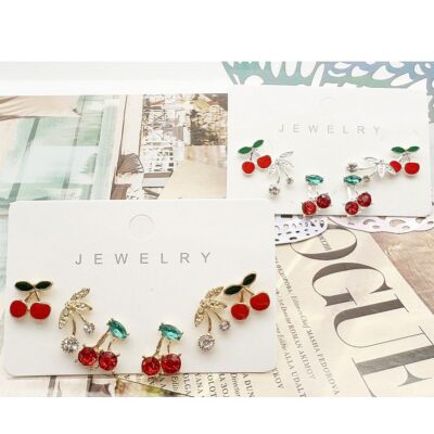 12pk Rhinestone Cherry Stud Earrings Set