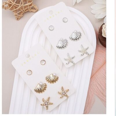 12pk Ocean Theme Starfish Sheel Stud Set