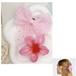 12pk Plumeria Claw Hair Ribbon Pin 2 Pieces Set