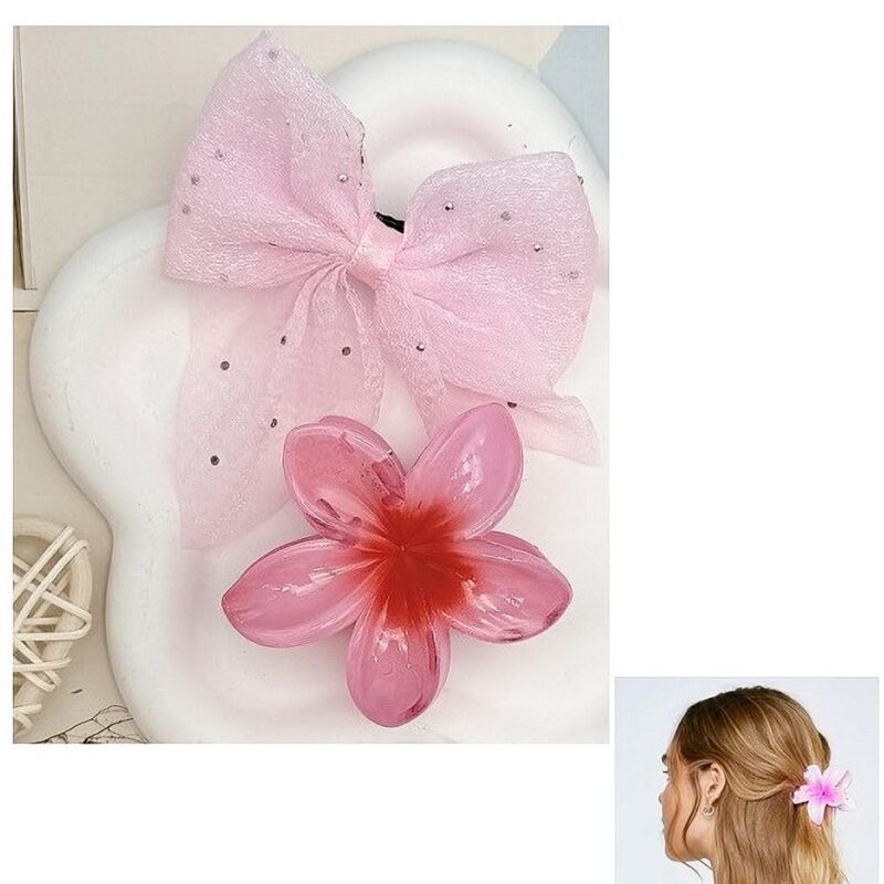 12pk Plumeria Claw Hair Ribbon Pin 2 Pieces Set