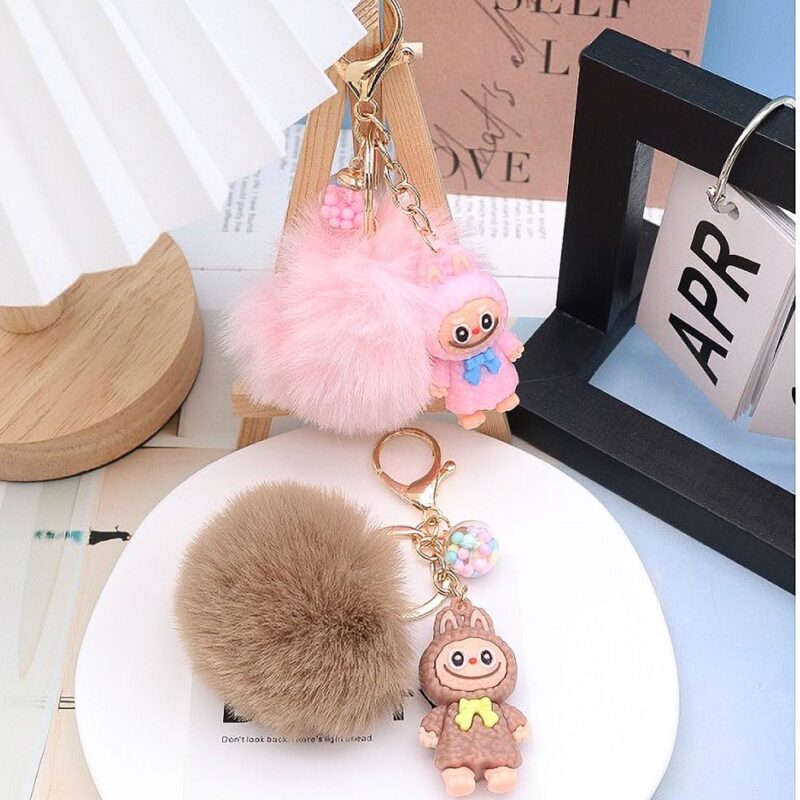 12pk Funny Pompom Handbag Charm Key Chain