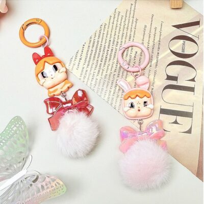 12pk cute girl Pompom Bag Charm Key Chain