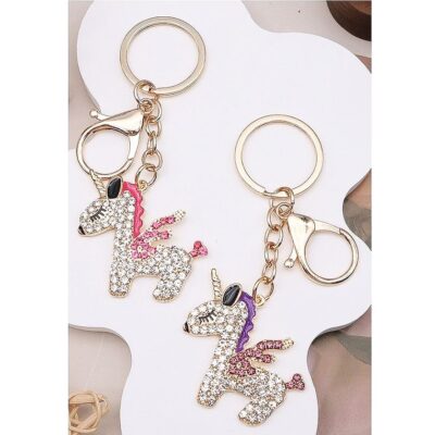 12pk Rhinestone Unicorn Design Bag Charm Key Chain