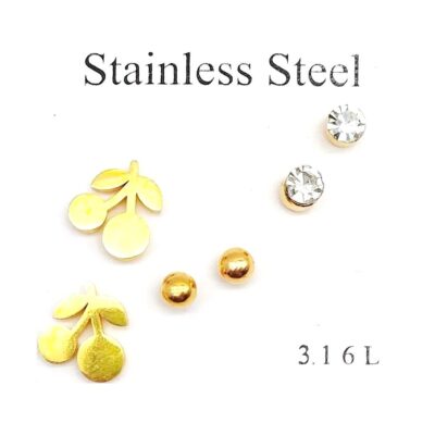12pk Cherry Stud Earrings Set Stainless Steel