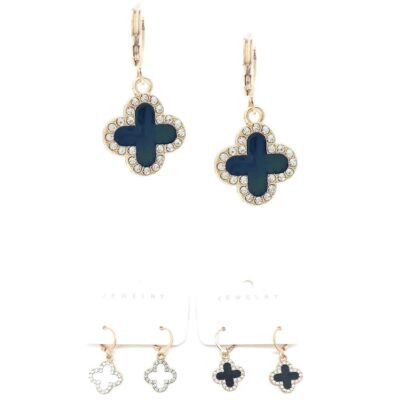 12pk Rhinestone Clover Mini Hoop Dangle Earrings