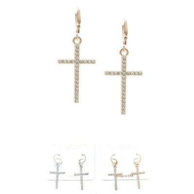 12pk Rhinestone Cross Dangle Mini hoop clasp Earrings
