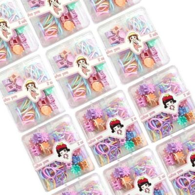 12pk Hair Rubber Ties Claw Clip Set Box
