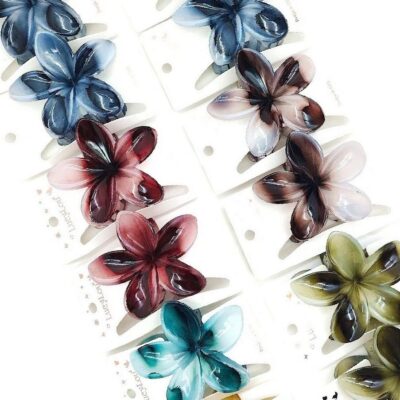 12pk Color Mixed Plumeria Flower Hair Claw Clip