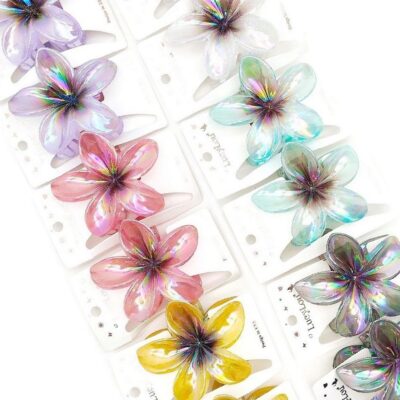 12pk Colorful AB Plumeria Flower Hair Claw Clip